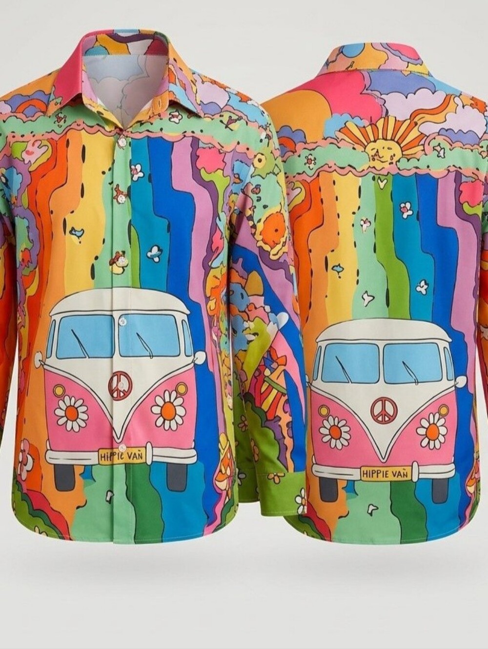 SHEIN Multi Rainbow Retro Van Button-Down Shirt #retro #90s Vintage # Y2k